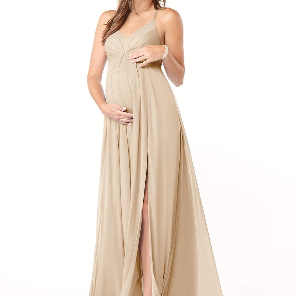 AZAZIE ANNABELLE
A-Line Pleated Mesh Floor-Length Dress Champagne